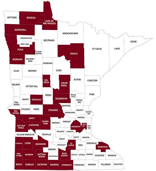 Map of MN with highlighted counties